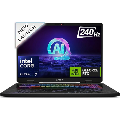 Laptop Gaming MSI Pulse 17 AI C1VGKG, Display IPS 17 inch, QHD+, 240Hz, Intel Ultra 7 155H 16-Core, 4.8GHz, 32 Gb RAM LPDDR5, SSD 1 Tb NVMe, nVidia GeForce RTX 4070 8Gb, Wi-Fi 6, USB 3.2, USB-C, HDMI, Ethernet, Jack 3.5mm, Black