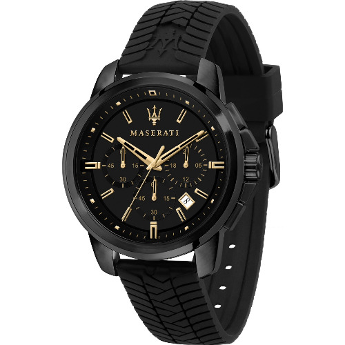 Ceas barbatesc Maserati Successo, 44mm, 5ATM, Otel inoxidabil, Curea Rasina, Analog, Quart