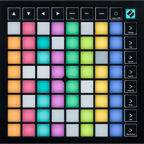 Controler MIDI Novation Launchpad X, 64 Pad-uri, 16 butoane, 81 Leduri RGB, USB-C, Negru