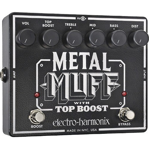 Pedala de efecte Electro Harmonix Metal Muff with Top Boost, Circuit Analog, Buffered Bypass, Negru