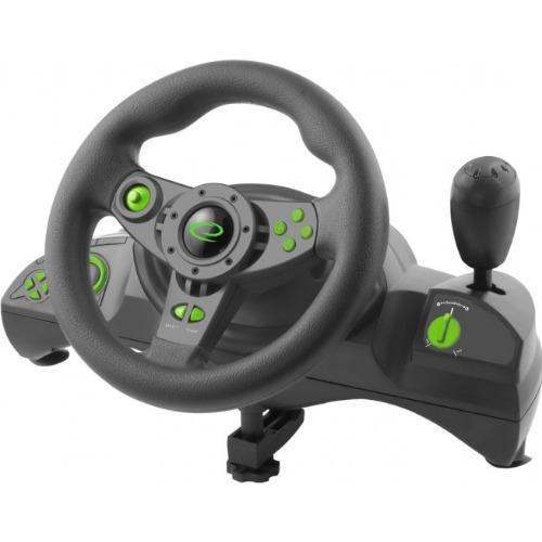 Volan Gaming Esperanza EGW102, Pedale, 12 Butoane, Nitro Gamer, Vibratii, PC, PS3, Negru/Verde
