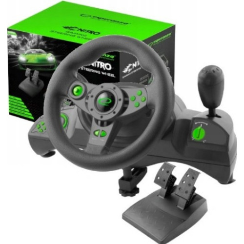 Volan Gaming Esperanza EGW102, Pedale, 12 Butoane, Nitro Gamer, Vibratii, PC, PS3, Negru/Verde
 Volan Gaming Esperanza EGW102, Pedale, 12 Butoane, Nitro Gamer, Vibratii, PC, PS3, Negru/Verde