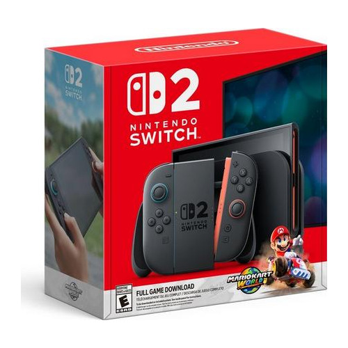 Consola Nintendo Switch 2 Mario Kart World Bundle, Display 7.9 inch, 120Hz, Wi-Fi 6, USB-C, Blue/Light Red JoyCon