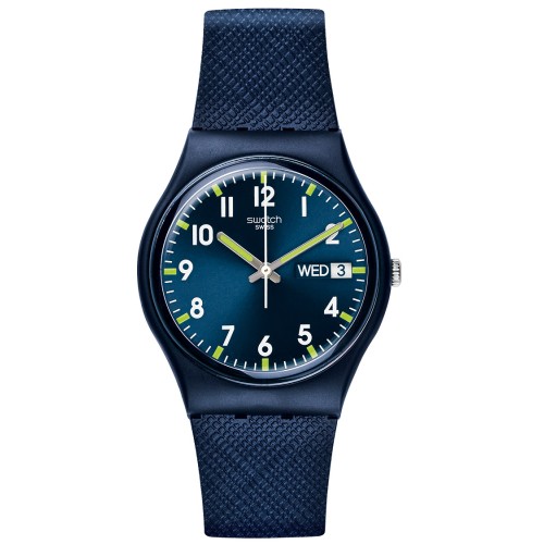Ceas Unisex Swatch Sir Blue SR1130SW 34 mm, Quartz, Curea Cauciuc, Albastru Inchis
