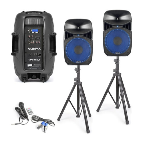 Kit Sonorizare VONYX VPS152A, 2x15 inch USB / Bluetooth 2x250 W RMS, Black (Fara Trepied / Microfon)
