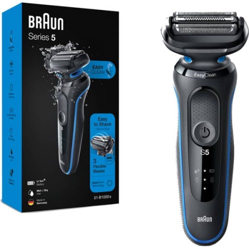 Aparat de ras electric Braun Series 5 51-B1200s Wet And Dry, AutoSense, Easy Clean, Easy Click, 3 elemente de taiere, Albastru-Negru, 24 Luni Garantie (Produs NOU!)
