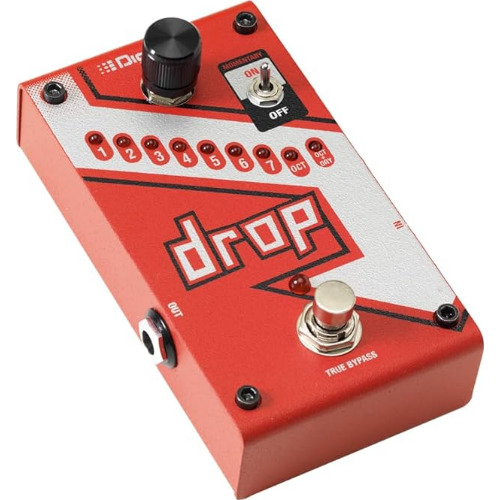 Pedala de efect Digitech The Drop DROP-V-01, True Bypass, LED de stare, Pitch Shifter, Schimbator algoritmic avansat de polifonie ton Whammy DT, Rosu
