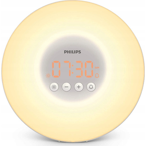 Ceas cu lumina Philips HF3500, 10 setari de iluminare, Functie de amanare, 4 niveluri de luminozitate, Alb