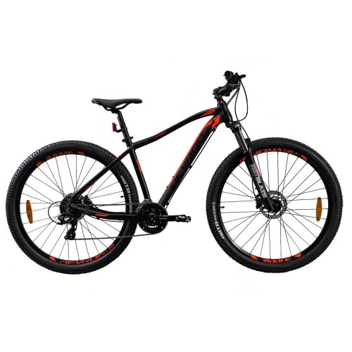 Bicicleta Mtb Devron Riddle 2023 29 Inch, Marime Cadru L, Aluminiu 6061, Furca RST Blaze 100mm, Frane pe Disc Hidraulice Shimano, 3x7 Viteze, Schimbatoare Shimano, Negru/Rosu
