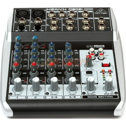 Mixer Audio Behringer Xenyx Q802USB, 2x intrare microfon, 2x Mono, 2x Stereo, EQ cu 3 Benzi

