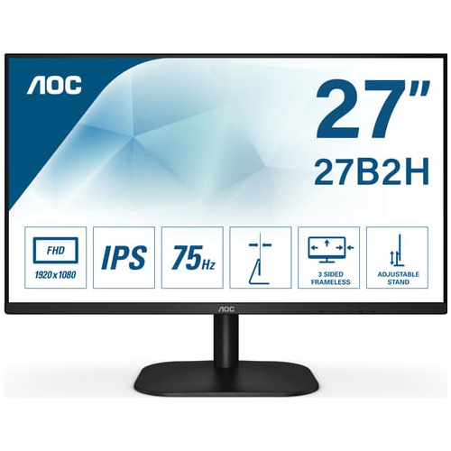 Monitor LED IPS AOC 27B2H, 27 inch, Full HD, 75Hz, HDMI, VGA, Flicker Free, Negru
