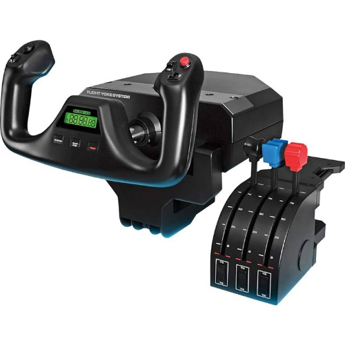 Joystick Logitech Flight Yoke, Mecanismul din inox, Controale ergonomice, Maneta de gaze separata cu switch-uri throttle, flaps, prop pitch, USB, negru
