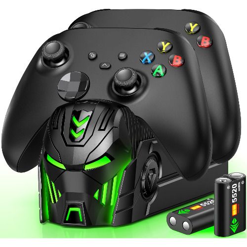 Xbox Charger Station with 2x5520mWh Rechargeable Battery Packs for Xbox One,Series X Controller, Dual Charging Dock with 4 Battery Covers
