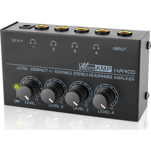 Mini amplificator pentru casti cu 4 canale, Behriger HA400, Metal, Negru

