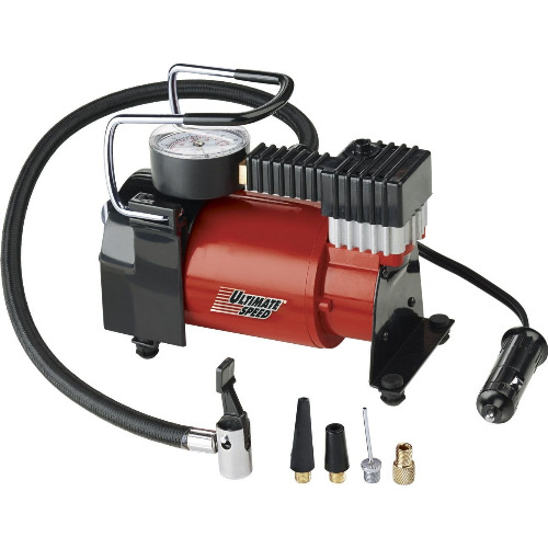 Compresor auto Ultimate Speed UMK-10-C2, Alimentare 12V, Manometru integrat, 4 conectori, Maxim 10 bari, Rosu/Negru
