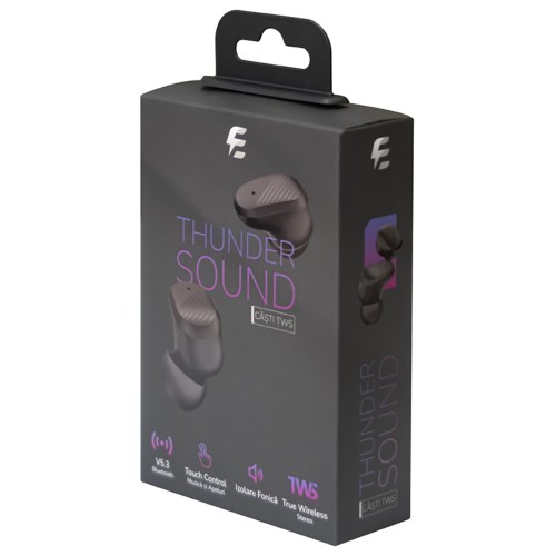 Casti Audio In Ear E-Boda Thunder Sound, True Wireless, Bluetooth 5.3, Touch Control, Soundspoofing, Negru (Produs NOU!) - Garantie 24 LUNI
