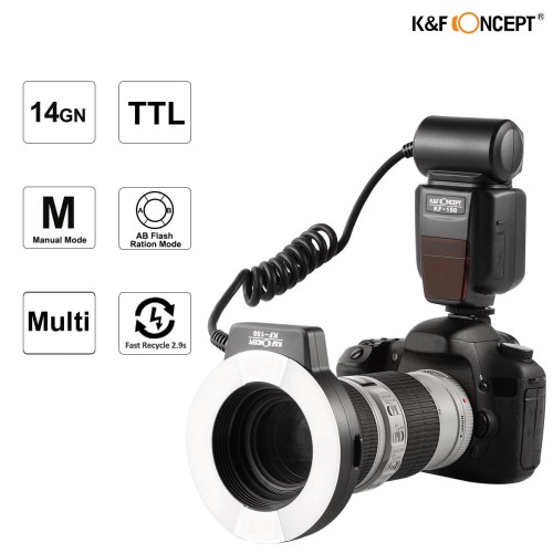 Blitz Macro TTL K&F Concept KF-150, Master Manual Flash, Multi Flash, 2 Lampi, Compatibil Canon Rebel T5i/T4i/T3i/T2i/700D/650D/600D/550D/70D/60D/7D
