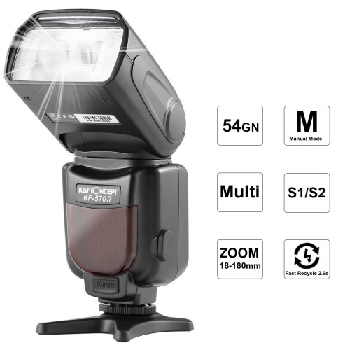 Blitz K&F Concept KF-570 II, Universal, S1/S2, Zoom Range 18-180 mm, Recycle Time 2.9 secunde (Produs NOU!) - Garantie 24 LUNI
