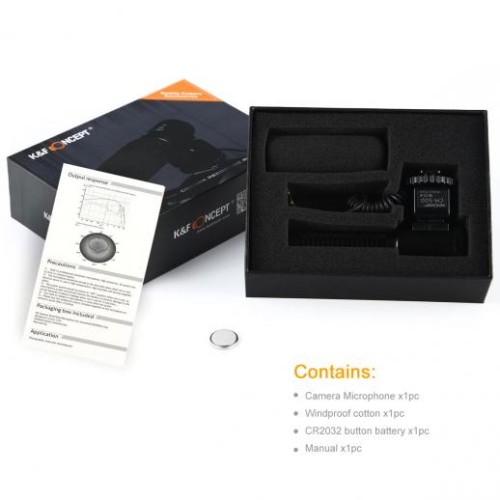 Microfon Pentru DSLR si Camere Video K & F Concept CM-500, 50 Hz - 16 kHz, 200 Ohm +-30%, Jack 3.5 mm, Baterie CR2032, 100 Ore (Produs NOU!) - Garantie 24 LUNI
