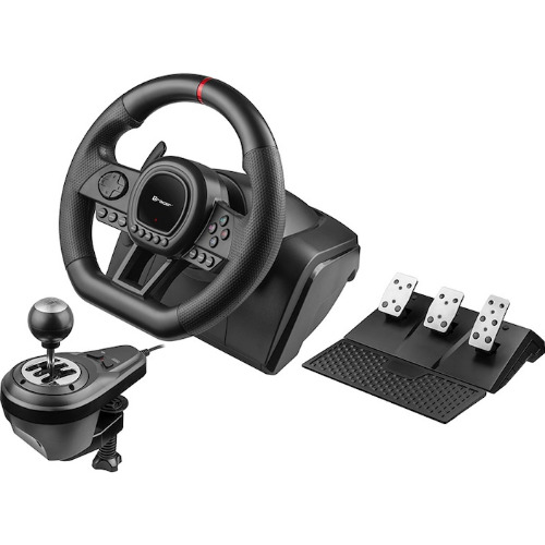 Set de volan Tracer SimRacer 6 in 1, Rotatie 270 grade, Volan, Schimbator, Pedale, PlayStation 4, PC, Xbox One, Nintendo Switch, Negru Set de volan Tracer SimRacer 6 in 1, Rotatie 270 grade, Volan, Schimbator, Pedale, PlayStation 4, PC, Xbox One, Nintendo Switch, Negru