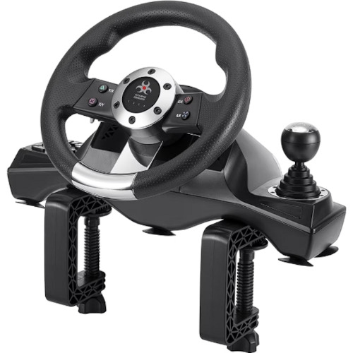 Set volan si pedale gaming MYRIA MG7419, 8 butoane programabile, 3 setari ale nivelului de sensibilitate, Compatibil PC/PS3/PS4/XBOX ONE/S