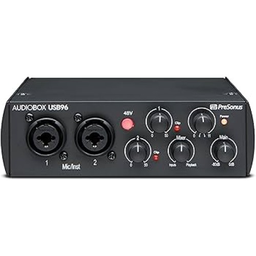 Interfata Audio PreSonus AudioBox USB96, 2 intrari microfon-instrument: mufa combo XLR, Intrare si iesire MIDI
