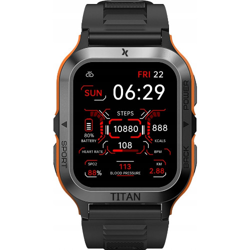 Smartwatch Maxcom FW67 Titan PRO, Display IPS LCD 1.85 inch, Negru/Portocaliu