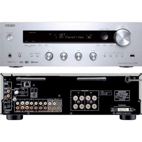 Receiver Stereo Onkyo TX-8150, FM, 10Hz - 100kHz, Coaxial, Optical, USB, LAN, Bluetooth, Wi-Fi, Argintiu