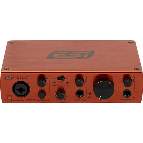 Interfata audio USB ESI U22 XT, 2x Analogic, 2x Microfon, 2 Intrari, 2 Iesiri, Rosu