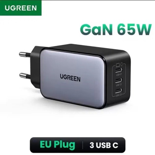 Incarcator UGREEN X556, AC, 3 USB-C, 65W, PD3.0, Negru
